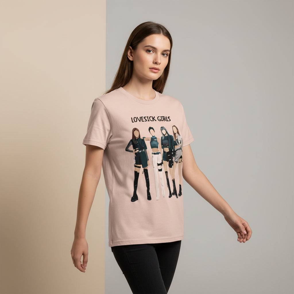 black pink lovesick girls t-shirt music band buy online united states of america usa the banyan tee tbt men women girls boys unisex Peach song k pop jennie lisa jisoo rose