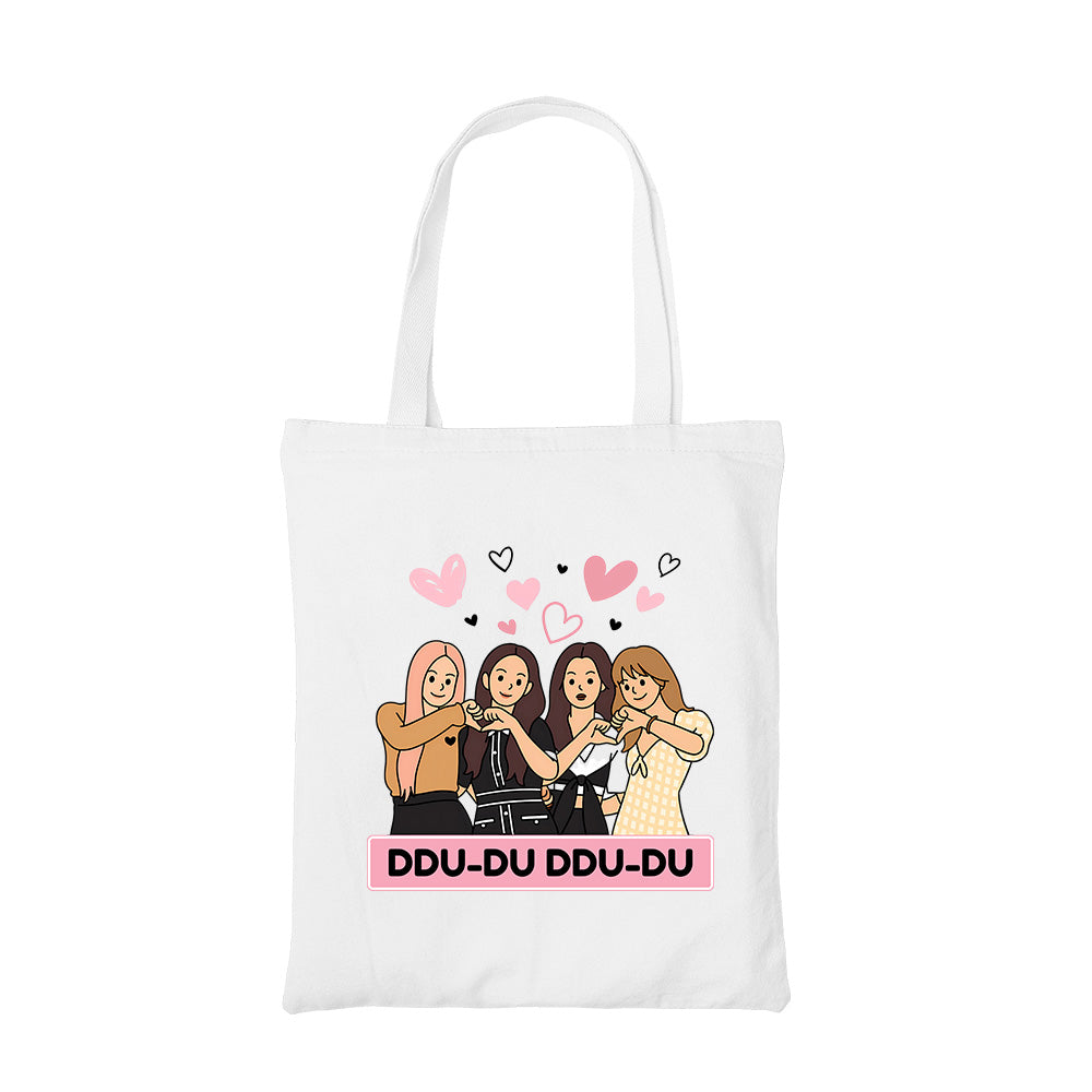 black pink ddu du ddu du du doodle tote bag hand printed cotton women men unisex