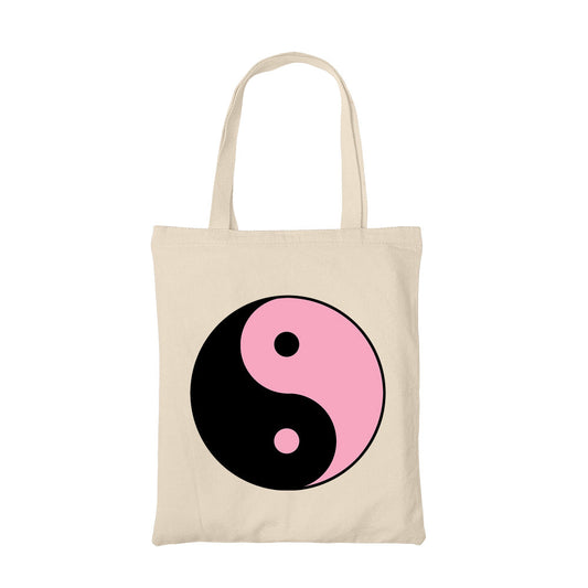 black pink yin yang tote bag hand printed cotton women men unisex