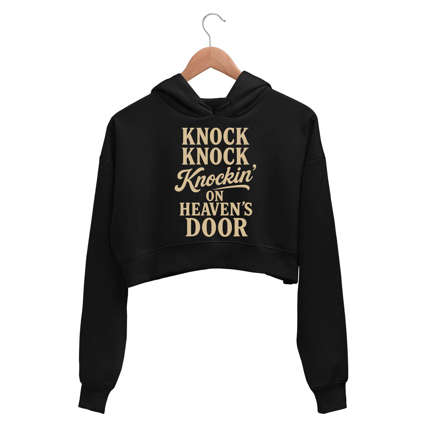 bob dylan knockin' on heaven's door crop hoodie hooded sweatshirt upper winterwear music band buy online india the banyan tee tbt men women girls boys unisex black
