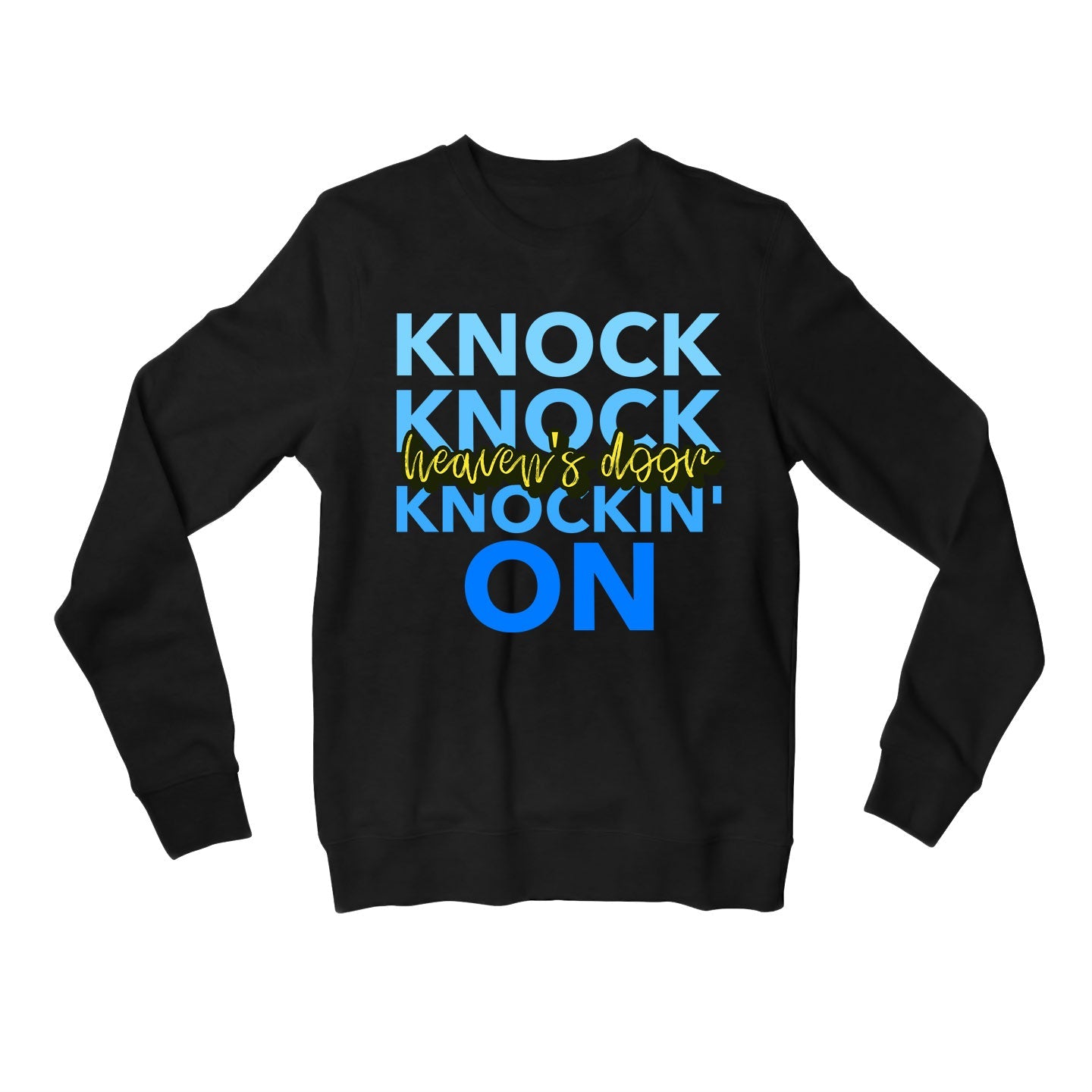 bob dylan knockin' on heaven's door sweatshirt upper winterwear music band buy online united states of america usa the banyan tee tbt men women girls boys unisex black