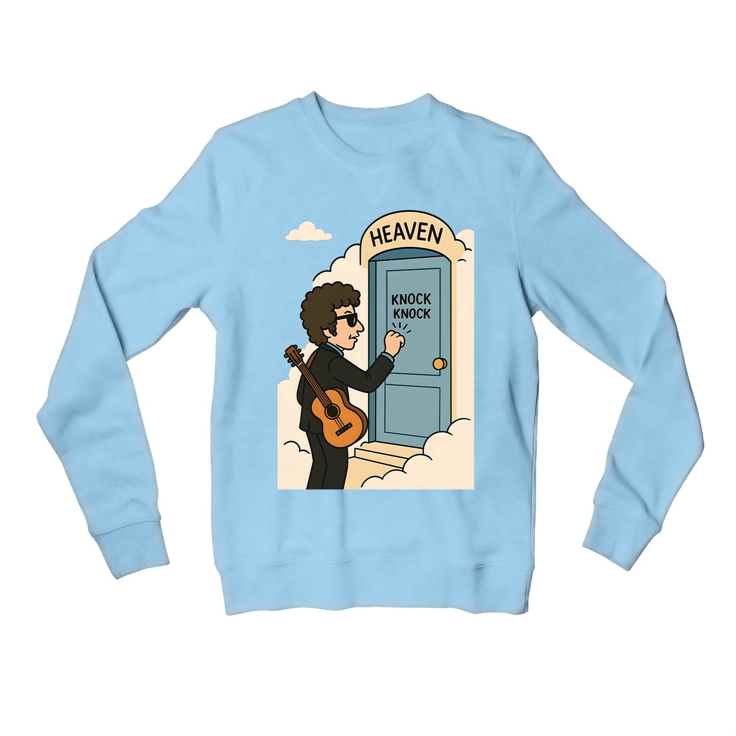 bob dylan heaven's door sweatshirt upper winterwear music band buy online united states usa the banyan tee tbt men women girls boys unisex baby blue 
