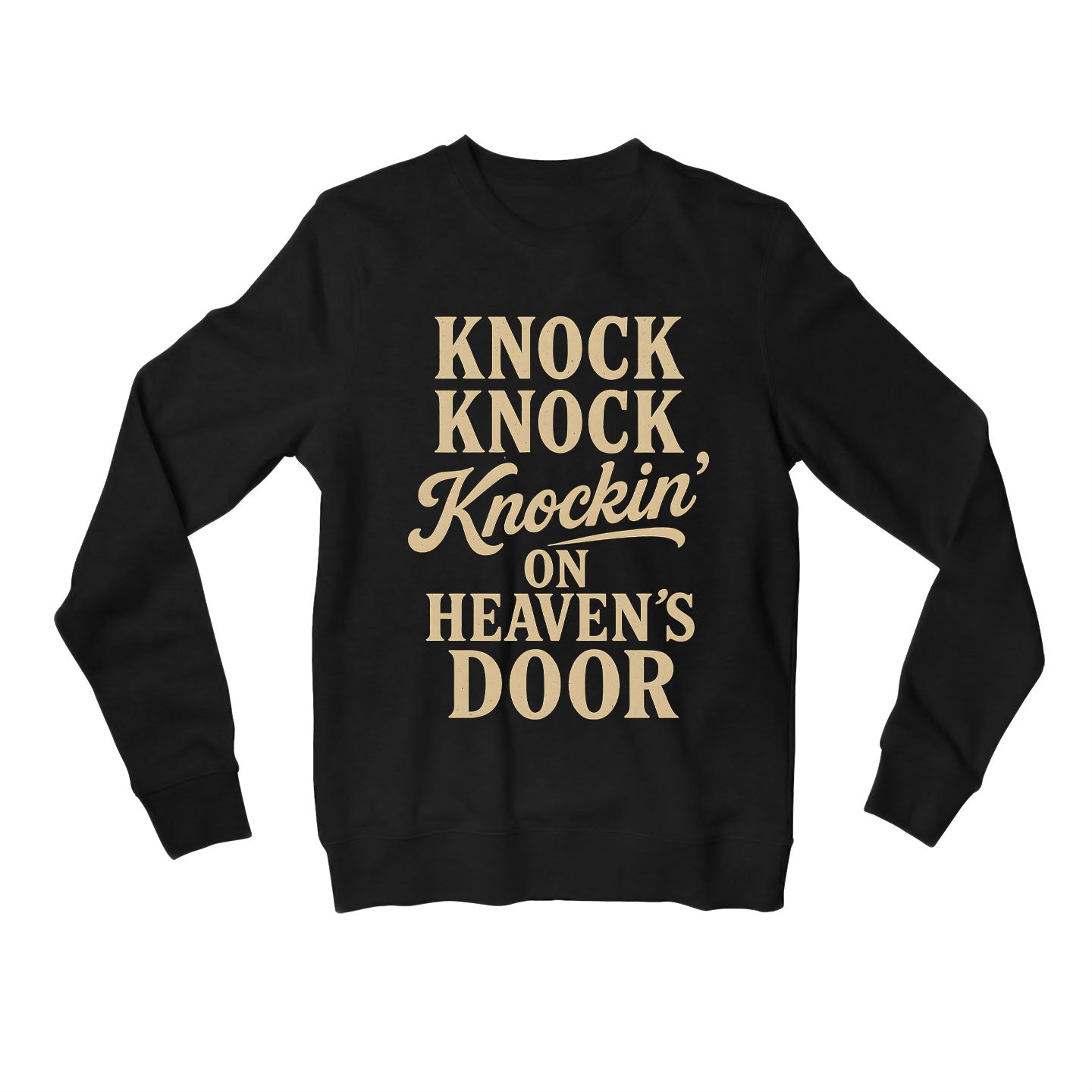 bob dylan knockin' on heaven's door sweatshirt upper winterwear music band buy online united states usa the banyan tee tbt men women girls boys unisex black