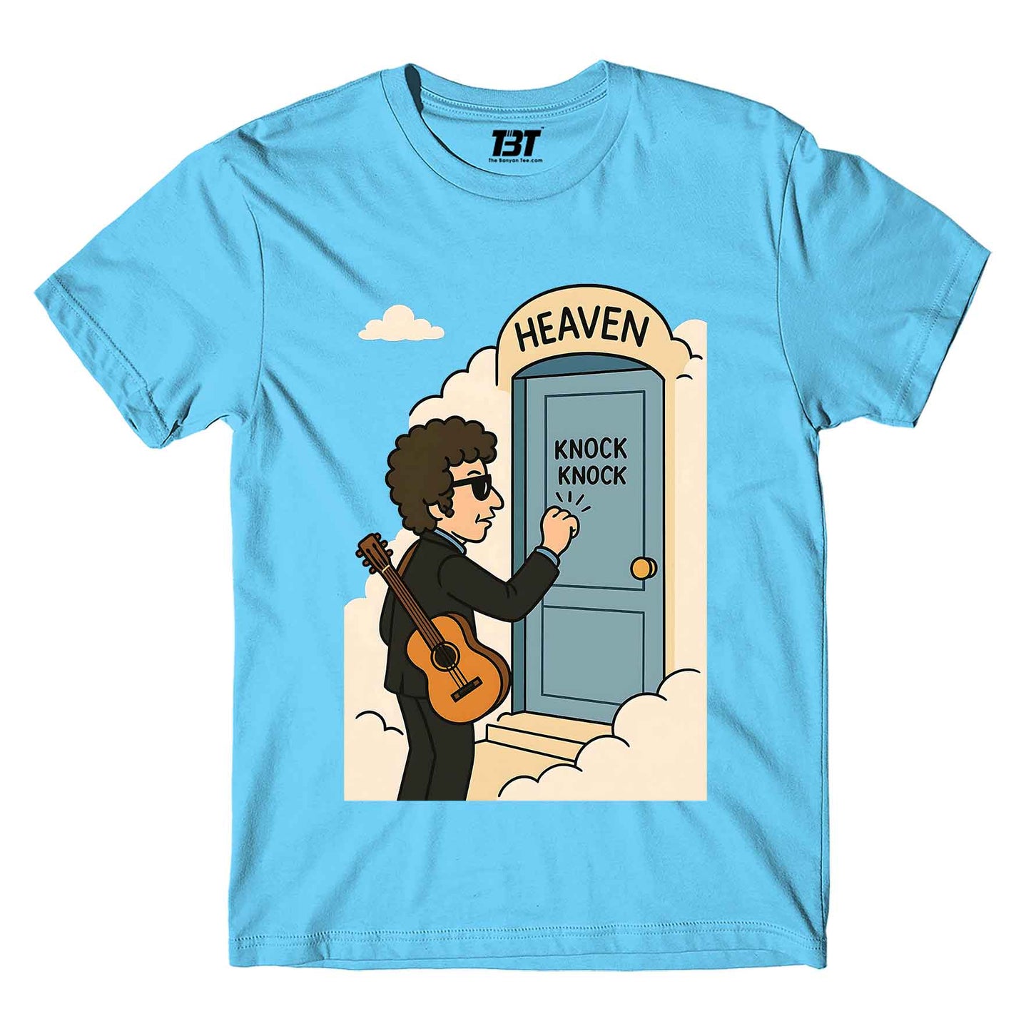 bob dylan knockin on heavens door t-shirt music band buy online united states of america usa the banyan tee tbt men women girls boys unisex Sky Blue