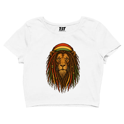 bob marley rasta lion crop top music band buy online united states of america usa the banyan tee tbt men women girls boys unisex white
