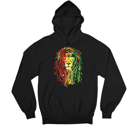 bob marley rasta lion hoodie hooded sweatshirt winterwear music band buy online usa united states of america the banyan tee tbt men women girls boys unisex black