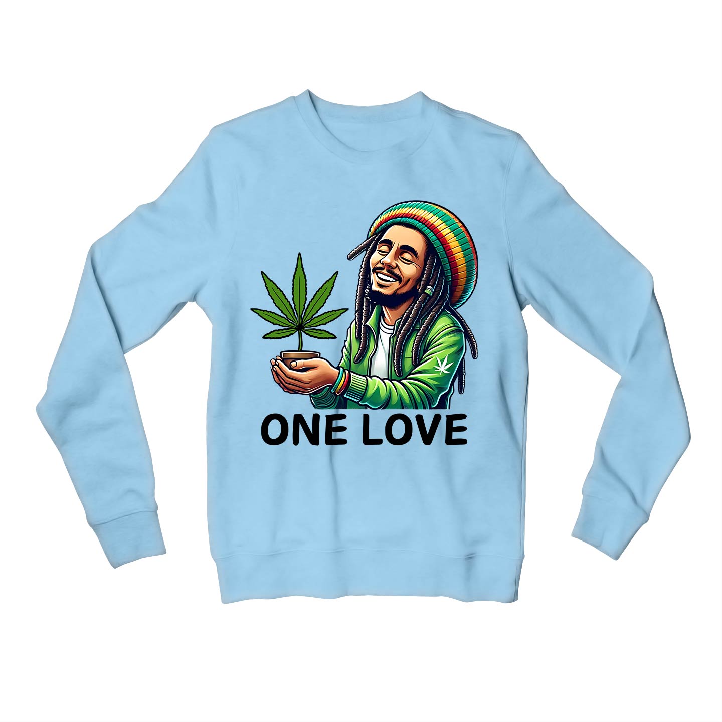 bob marley the only love sweatshirt upper winterwear music band buy online united states usa the banyan tee tbt men women girls boys unisex baby blue