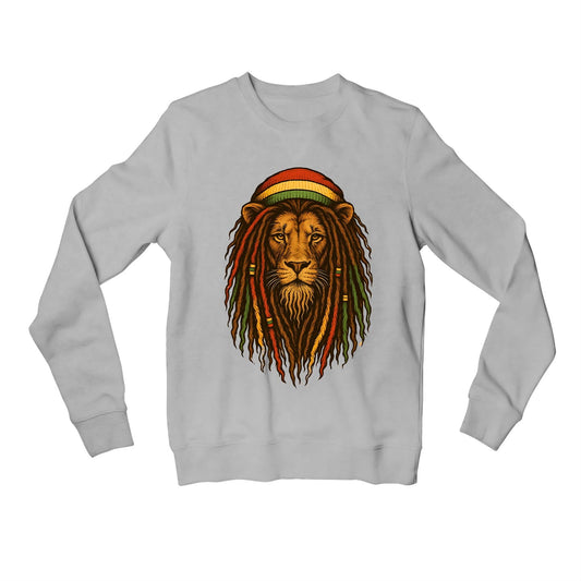 bob marley rasta lion sweatshirt upper winterwear music band buy online united states usa the banyan tee tbt men women girls boys unisex gray