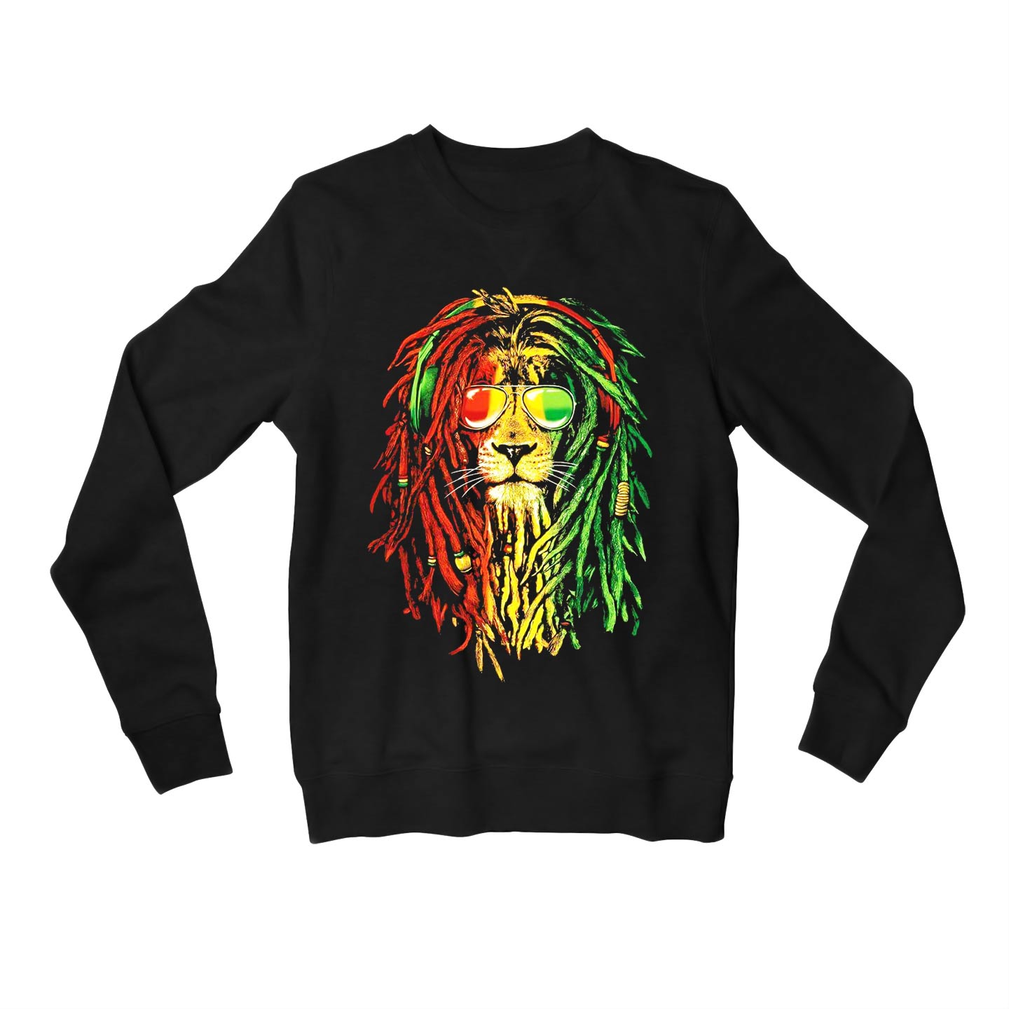 bob marley rasta lion sweatshirt upper winterwear music band buy online united states of america usa the banyan tee tbt men women girls boys unisex black