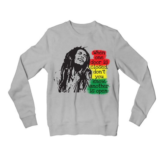 bob marley when one door is closed sweatshirt upper winterwear music band buy online united states of america usa the banyan tee tbt men women girls boys unisex gray