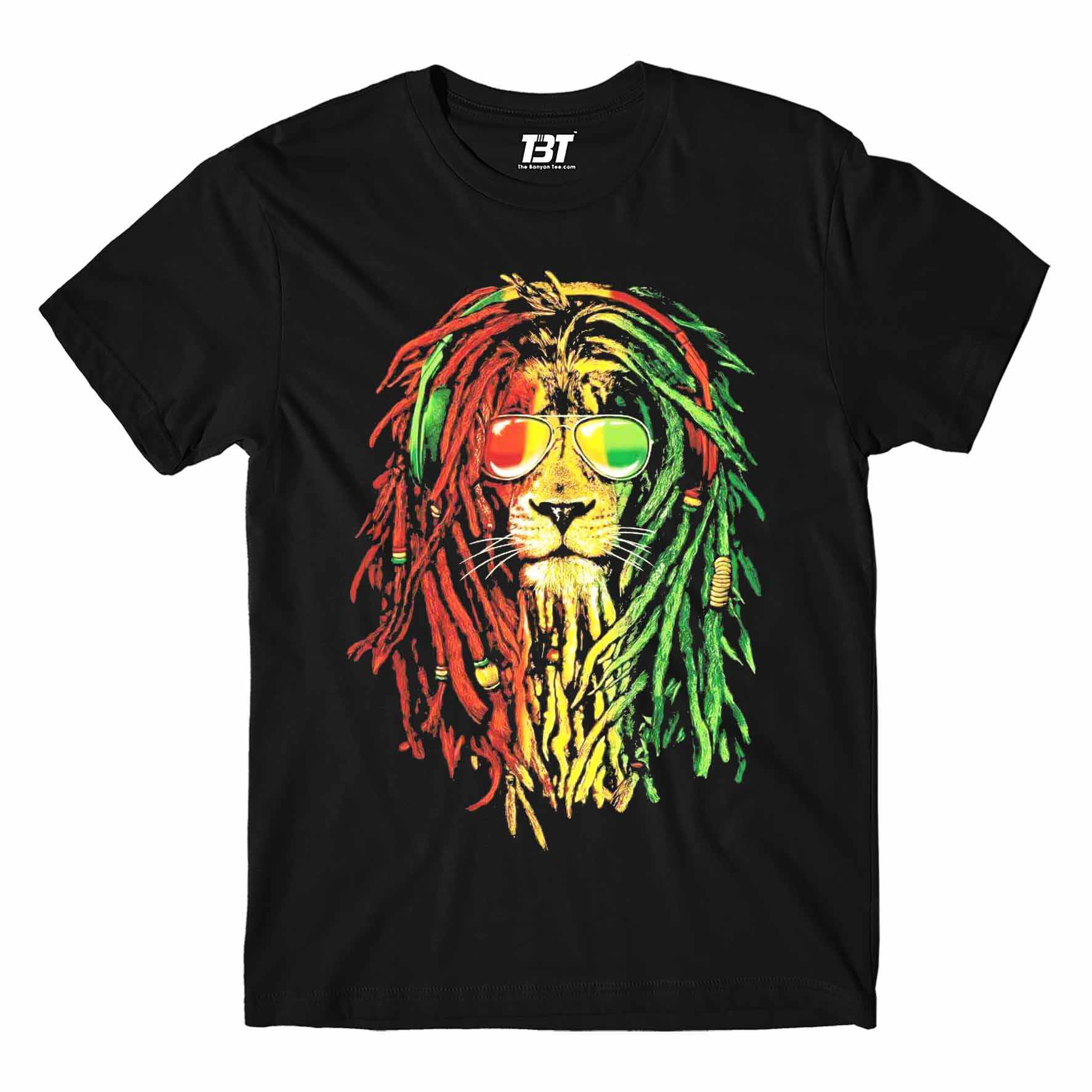 bob marley rasta lion t-shirt music band buy online usa united states the banyan tee tbt men women girls boys unisex black