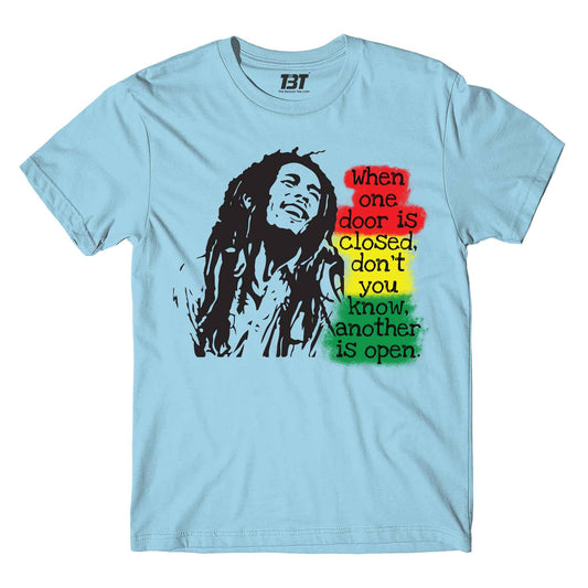 bob marley when one door is closed t-shirt music band buy online usa united states the banyan tee tbt men women girls boys unisex Ocean Blue