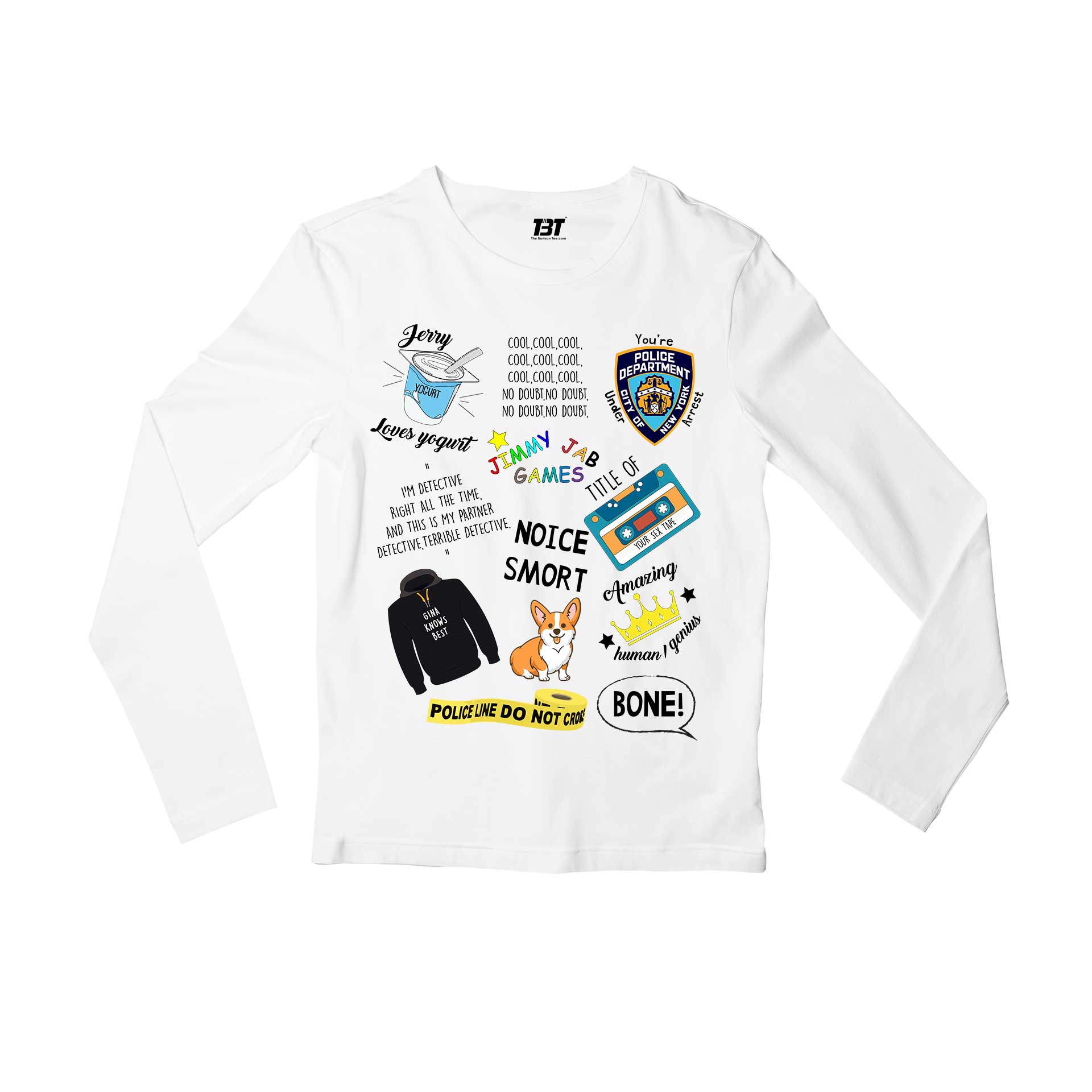 brooklyn nine-nine nine-nine doodle full sleeves long sleeves buy online india the banyan tee tbt men women girls boys unisex white detective jake peralta terry charles boyle gina linetti andy samberg merchandise clothing acceessories