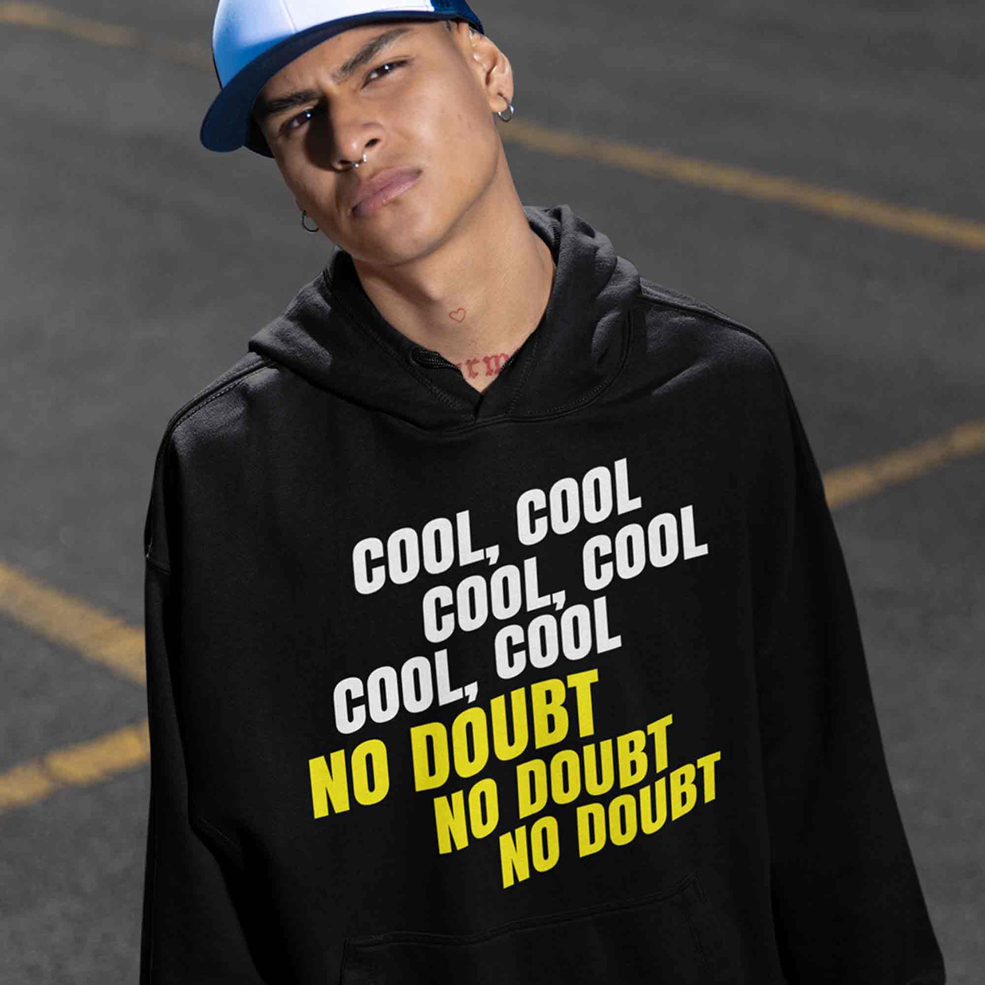 brooklyn nine-nine cool cool cool no doubt no doubt no doubt hoodie hooded sweatshirt winterwear buy online united states usa the banyan tee tbt men women girls boys unisex black detective jake peralta terry charles boyle gina linetti andy samberg merchandise clothing acceessories