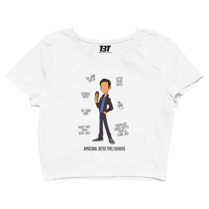 brooklyn nine-nine amazing detective / genius crop top tv & movies buy online united states of america usa the banyan tee tbt men women girls boys unisex white stranger things eleven demogorgon shadow monster dustin quote vector art clothing accessories merchandise