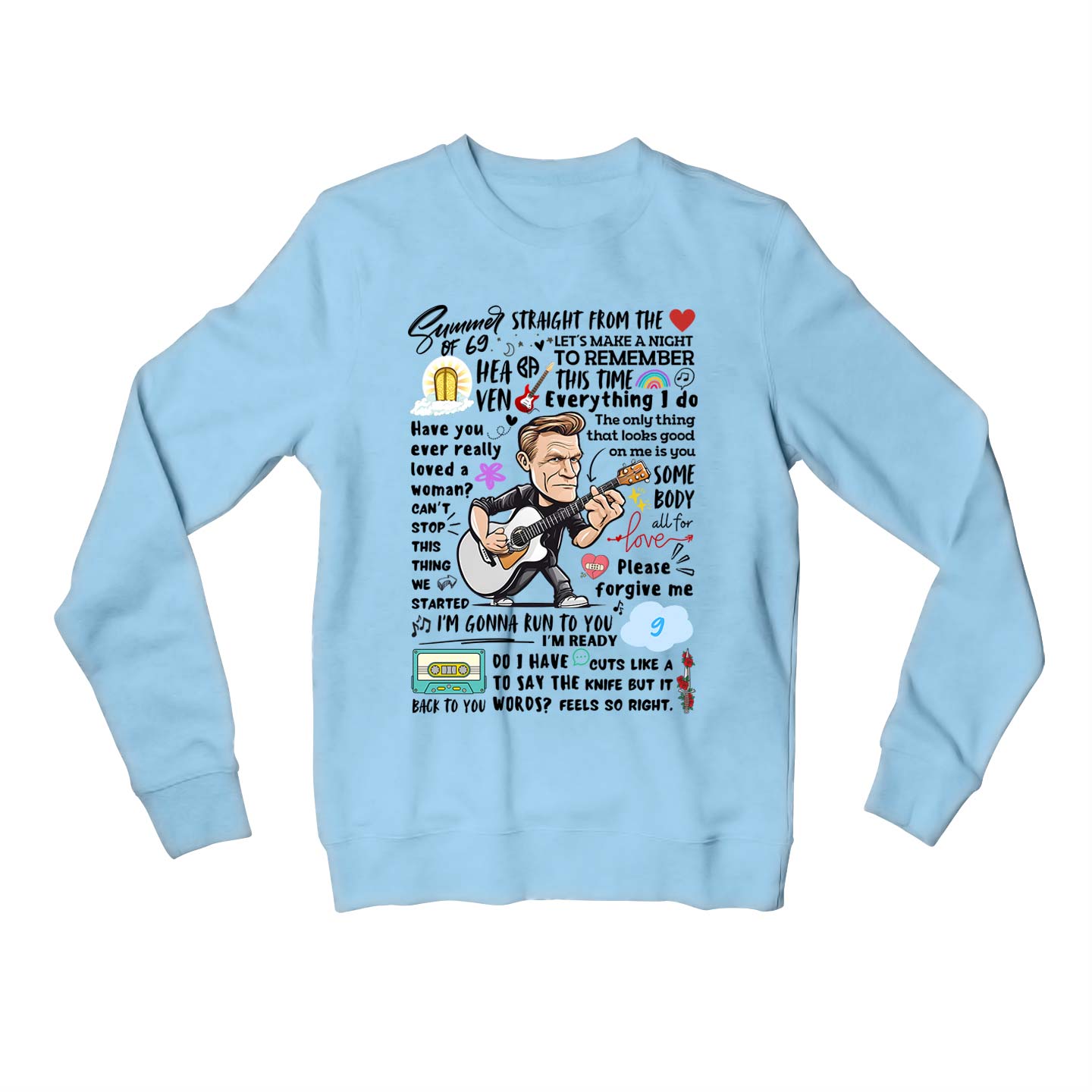 bryan adams everything i doodle sweatshirt upper winterwear music band buy online united states usa the banyan tee tbt men women girls boys unisex baby blue