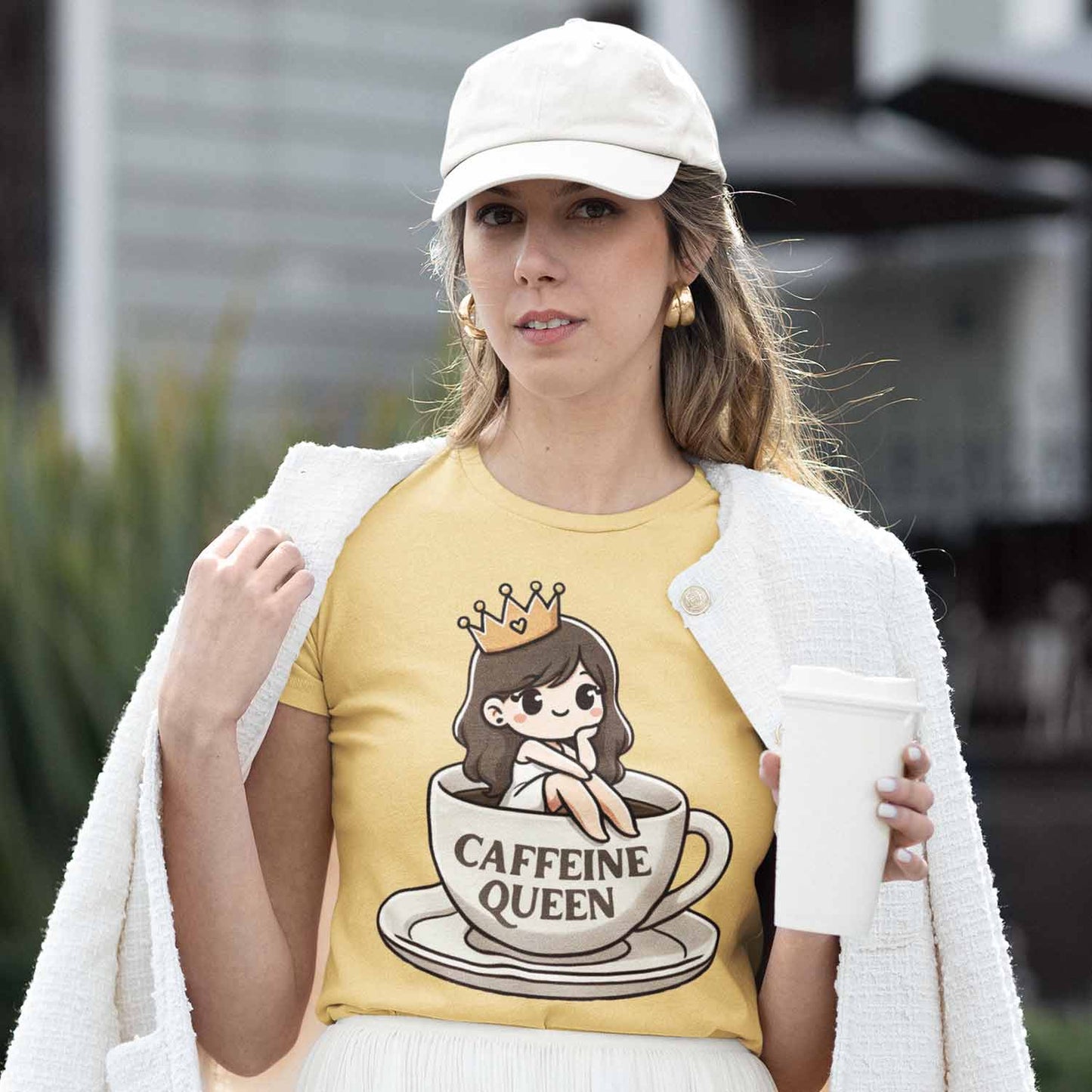 graphic caffeine queen t-shirt printed graphic stylish buy online united states usa the banyan tee tbt men women girls boys unisex beige 