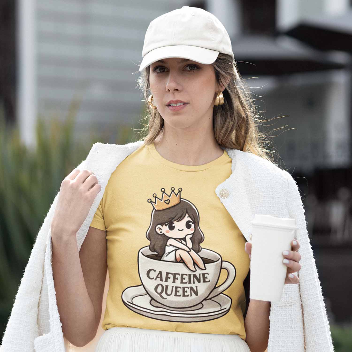 graphic caffeine queen t-shirt printed graphic stylish buy online united states usa the banyan tee tbt men women girls boys unisex beige 