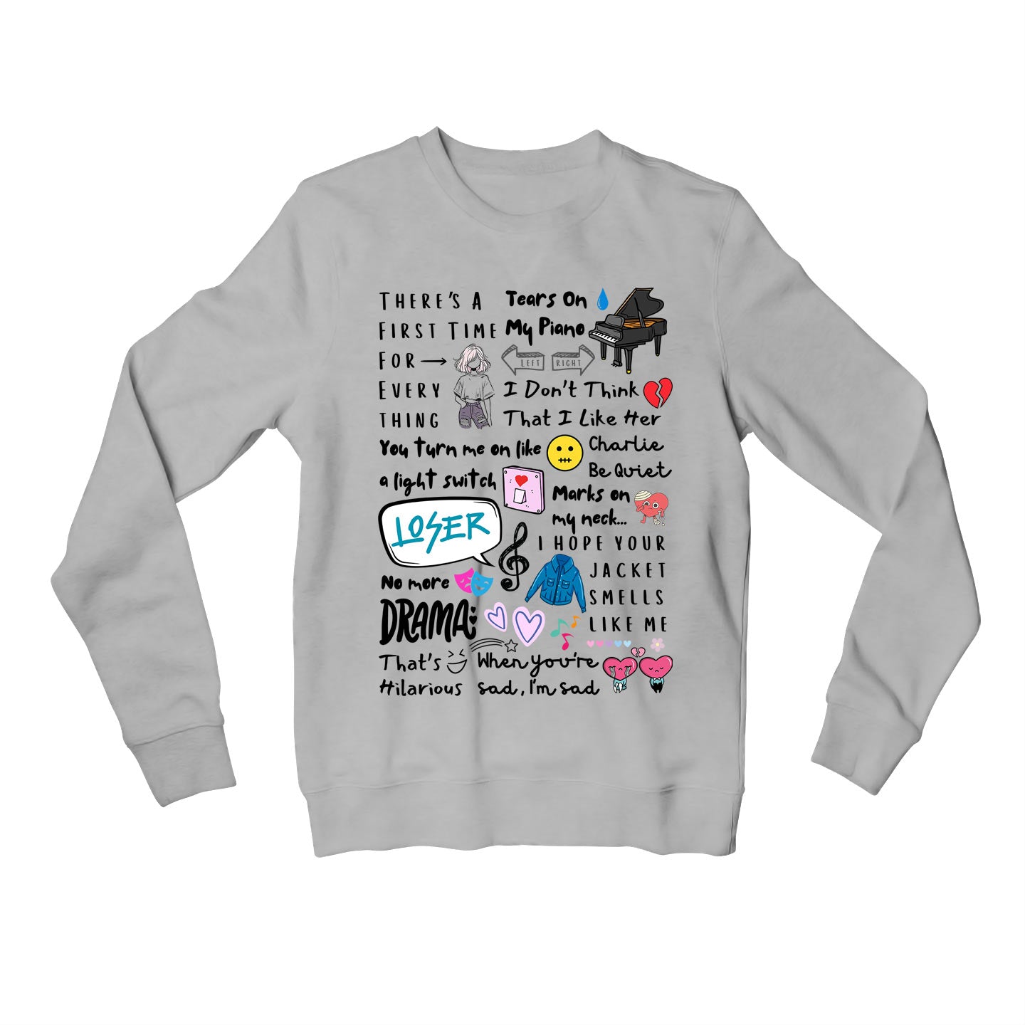 charlie puth doodle art sweatshirt upper winterwear music band buy online united states of america usa the banyan tee tbt men women girls boys unisex gray