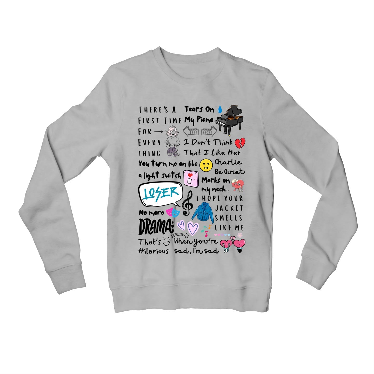 charlie puth doodle art sweatshirt upper winterwear music band buy online united states usa the banyan tee tbt men women girls boys unisex gray