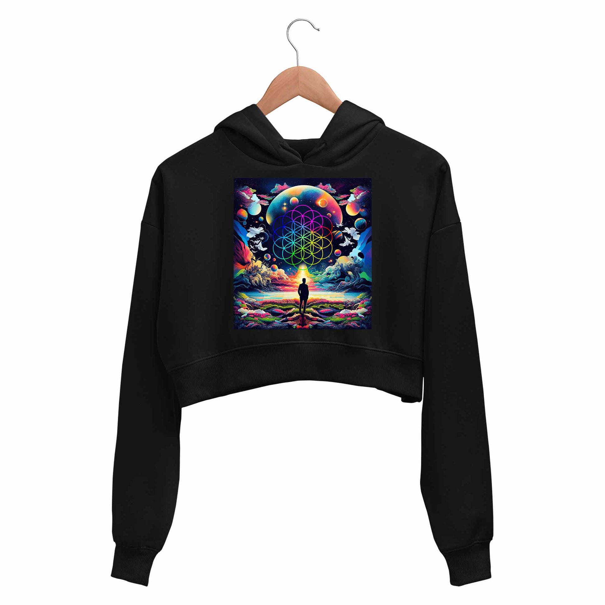 coldplay ethereal skies crop hoodie hooded sweatshirt upper winterwear music band buy online india the banyan tee tbt men women girls boys unisex black