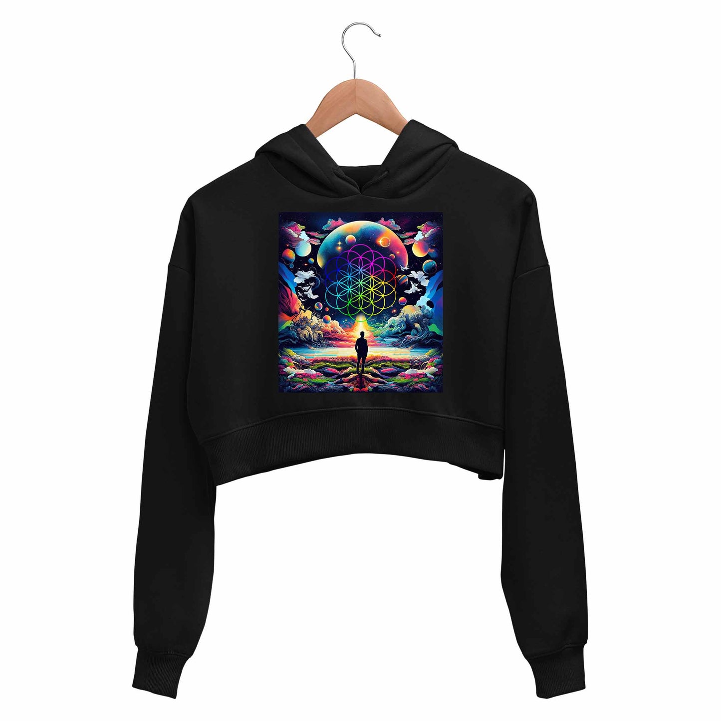 coldplay ethereal skies crop hoodie hooded sweatshirt upper winterwear music band buy online india the banyan tee tbt men women girls boys unisex black
