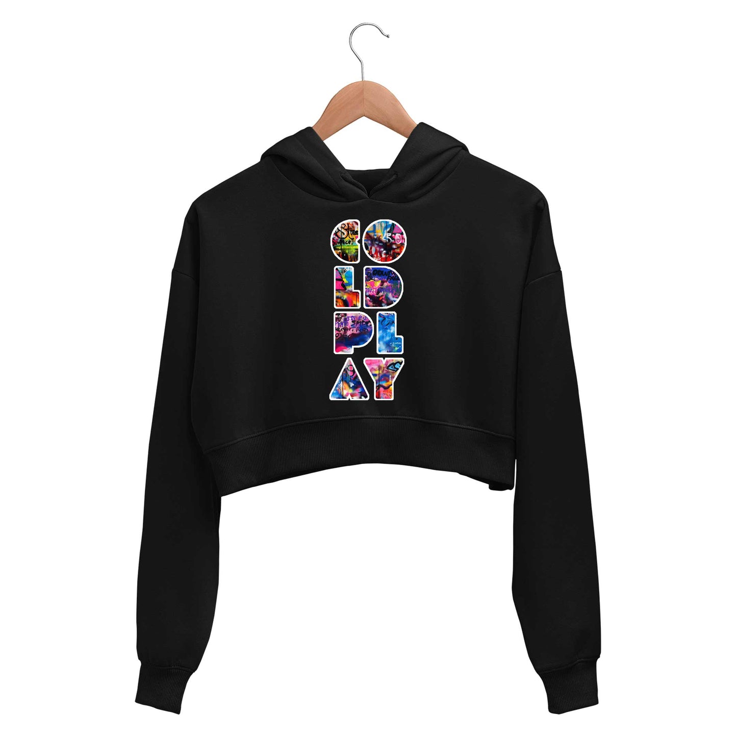 coldplay grafitti art crop hoodie hooded sweatshirt upper winterwear music band buy online india the banyan tee tbt men women girls boys unisex black