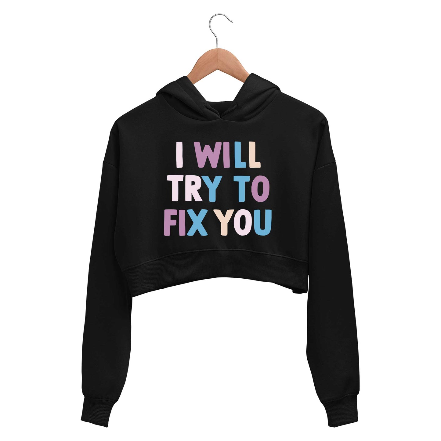 coldplay i will try to fix you crop hoodie hooded sweatshirt upper winterwear music band buy online india the banyan tee tbt men women girls boys unisex black