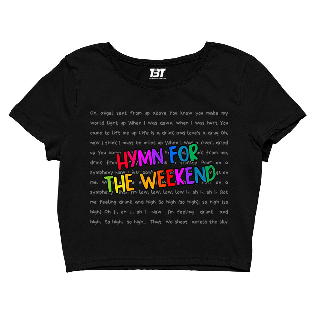 coldplay inspired hymn for the weekend crop top music band buy online united states of america usa the banyan tee tbt men women girls boys unisex black