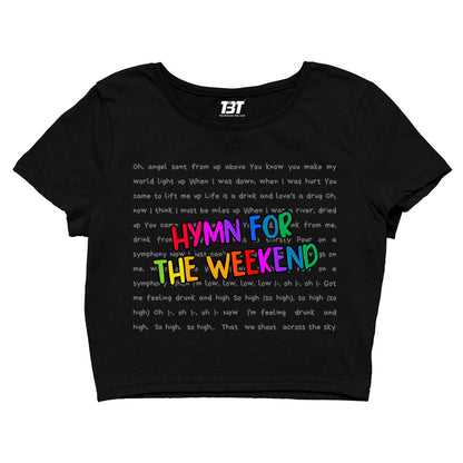 coldplay inspired hymn for the weekend crop top music band buy online united states of america usa the banyan tee tbt men women girls boys unisex black