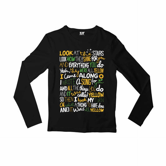 coldplay yellow full sleeves long sleeves music band buy online india the banyan tee tbt men women girls boys unisex black