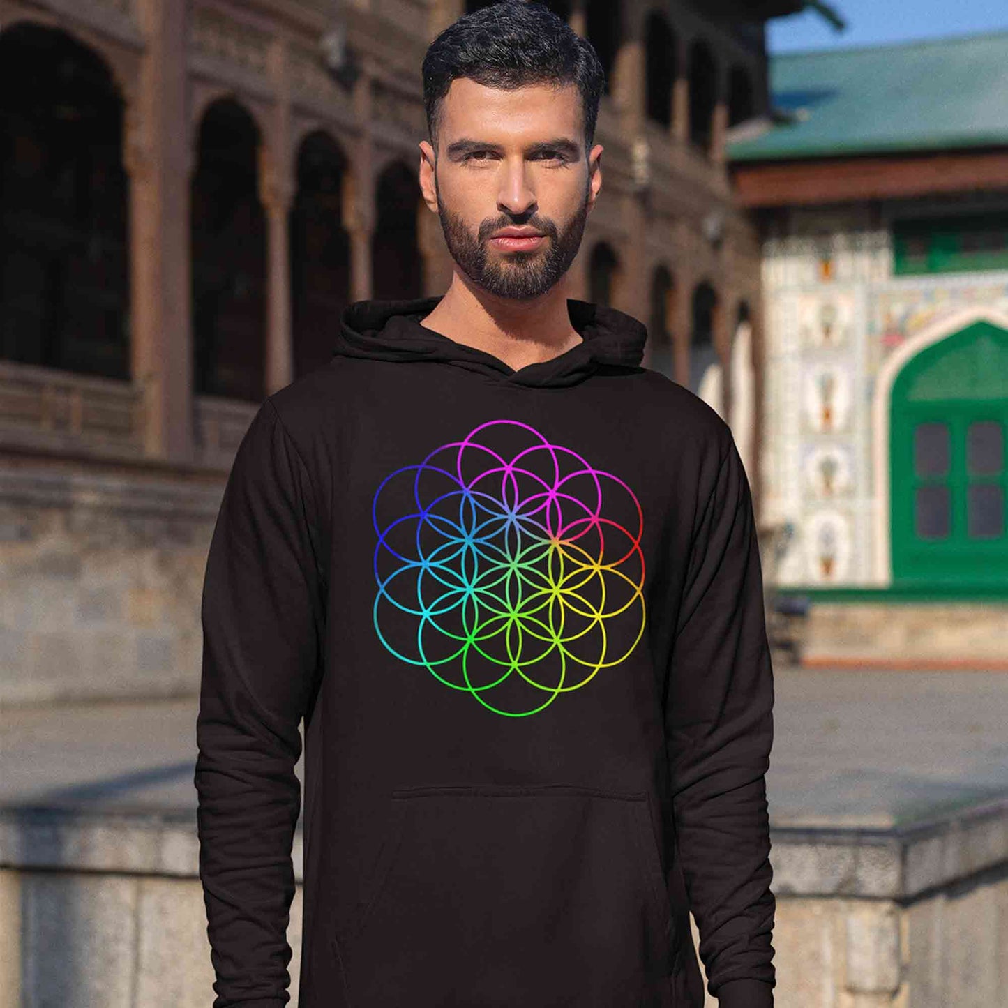 coldplay flower of life hoodie hooded sweatshirt winterwear music band buy online united states usa the banyan tee tbt men women girls boys unisex black