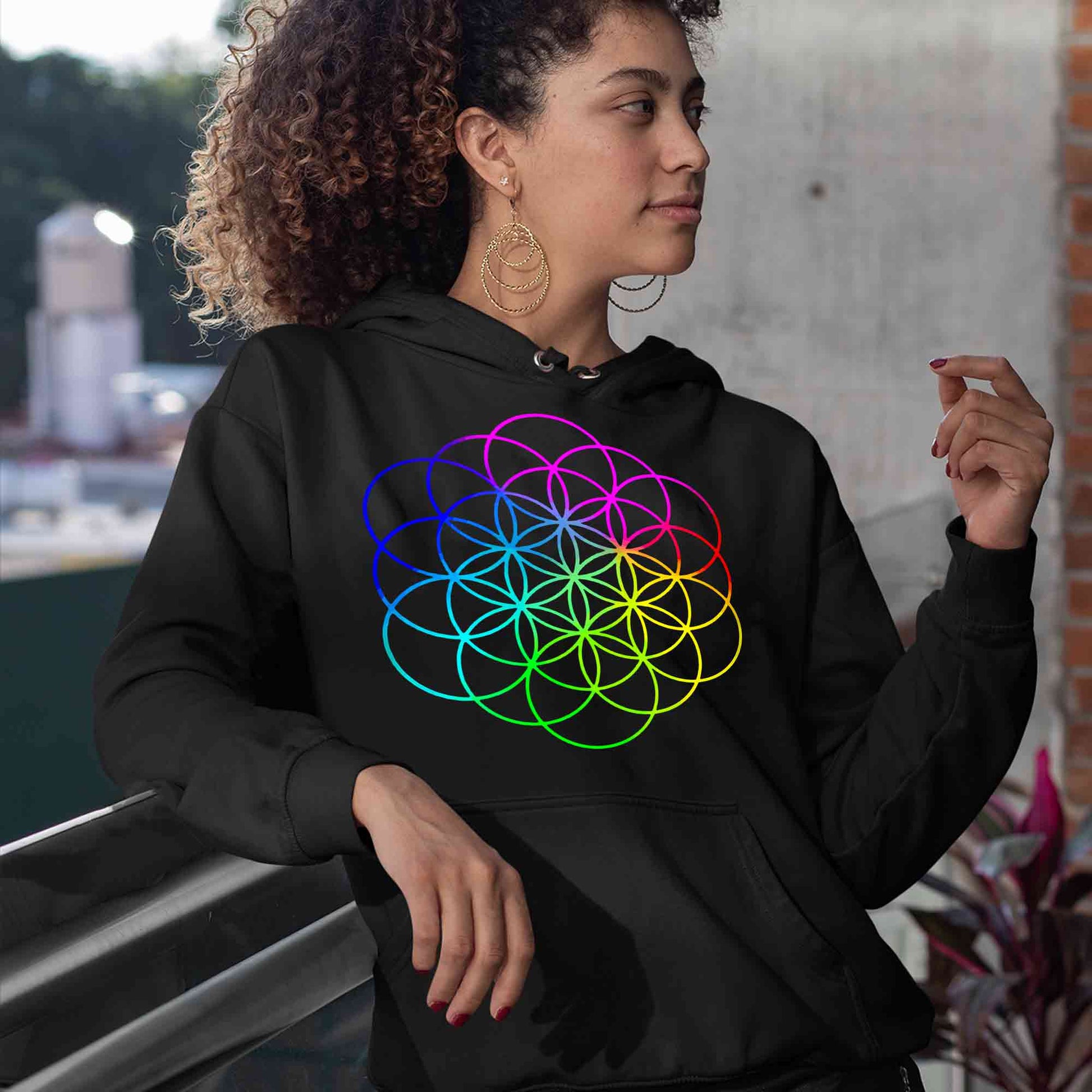 coldplay flower of life hoodie hooded sweatshirt winterwear music band buy online united states usa the banyan tee tbt men women girls boys unisex black