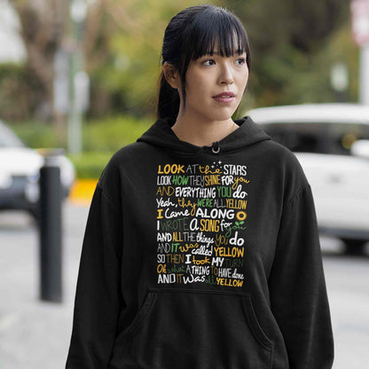 coldplay yellow hoodie hooded sweatshirt winterwear music band buy online united states usa the banyan tee tbt men women girls boys unisex black