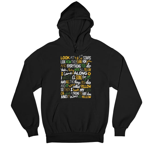 coldplay yellow hoodie hooded sweatshirt winterwear music band buy online usa united states of america the banyan tee tbt men women girls boys unisex black