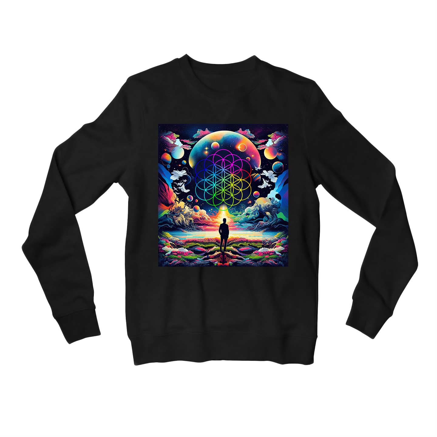 coldplay ethereal skies sweatshirt upper winterwear music band buy online united states usa the banyan tee tbt men women girls boys unisex black