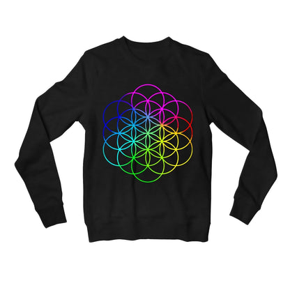 coldplay flower of life sweatshirt upper winterwear music band buy online united states of america usa the banyan tee tbt men women girls boys unisex black