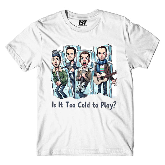 coldplay is it too cold to play t-shirt music band buy online united states of america usa the banyan tee tbt men women girls boys unisex white 