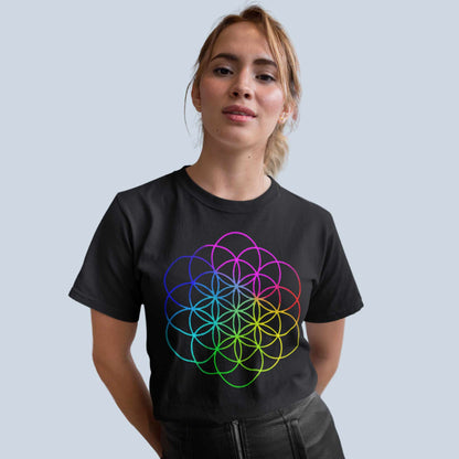 coldplay flower of life t-shirt music band buy online usa united states the banyan tee tbt men women girls boys unisex black