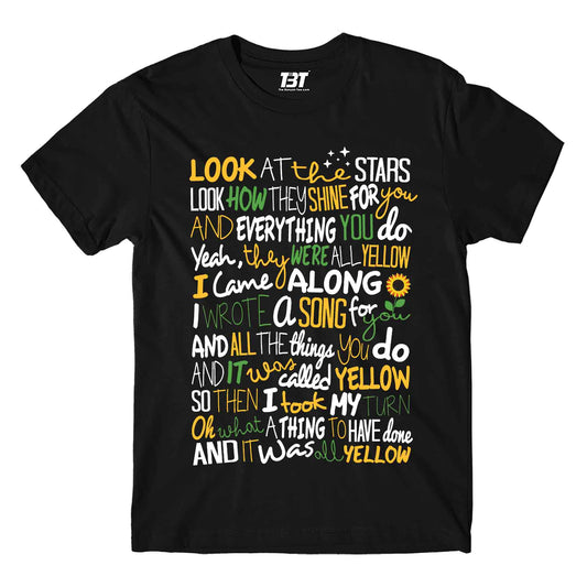 coldplay inspired yellow t-shirt music band buy online united states of america usa the banyan tee tbt men women girls boys unisex black