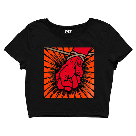 Metallica Crop Top Merchandise Clothing Apparel St. Anger Black Round Neck Half Sleeve