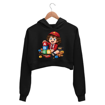 ac/dc back in blocks crop hoodie hooded sweatshirt upper winterwear music band buy online united states usa the banyan tee tbt men women girls boys unisex black 