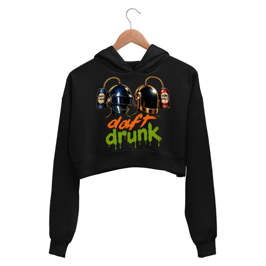 daft punk daft drunk crop hoodie hooded sweatshirt upper winterwear music band buy online united states usa the banyan tee tbt men women girls boys unisex black 