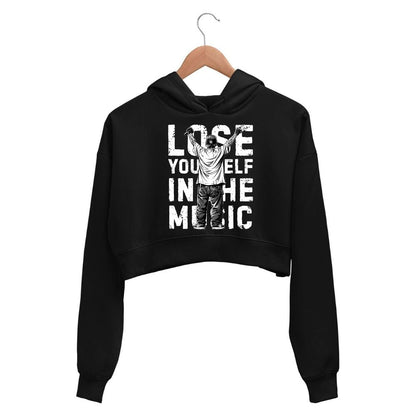 eminem lose yourself in the music crop hoodie hooded sweatshirt upper winterwear music band buy online united states usa the banyan tee tbt men women girls boys unisex black 