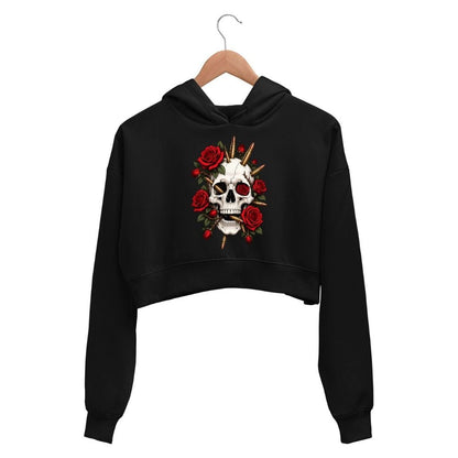 guns n' roses bullet bloom crop hoodie hooded sweatshirt upper winterwear music band buy online united states usa the banyan tee tbt men women girls boys unisex black 