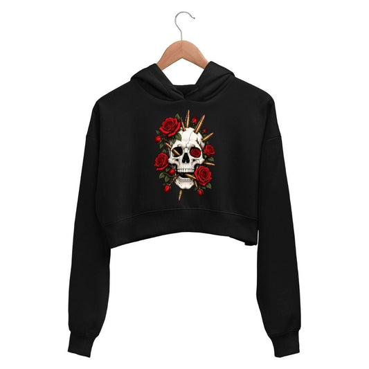 guns n' roses bullet bloom crop hoodie hooded sweatshirt upper winterwear music band buy online united states usa the banyan tee tbt men women girls boys unisex black 