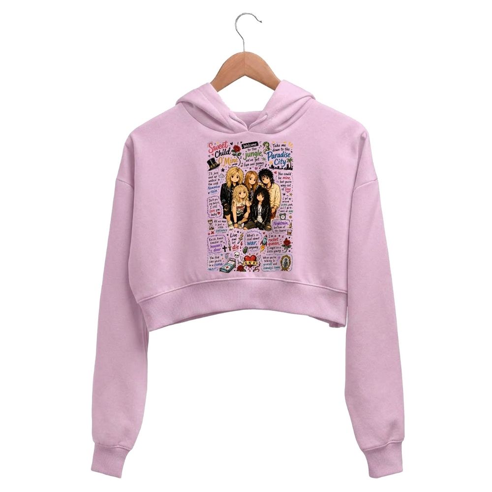 guns n' roses appetite for doodles crop hoodie hooded sweatshirt upper winterwear music band buy online united states usa the banyan tee tbt men women girls boys unisex baby pink 