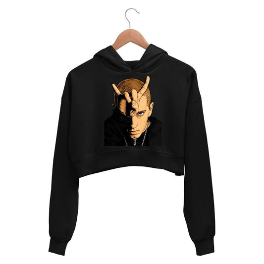 eminem bull horn crop hoodie hooded sweatshirt upper winterwear music band buy online united states usa the banyan tee tbt men women girls boys unisex black 