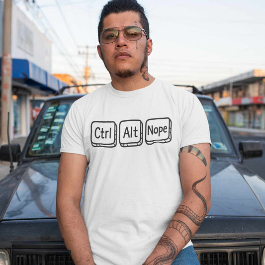 graphic ctrl alt nope t-shirt printed graphic stylish buy online united states usa the banyan tee tbt men women girls boys unisex white 