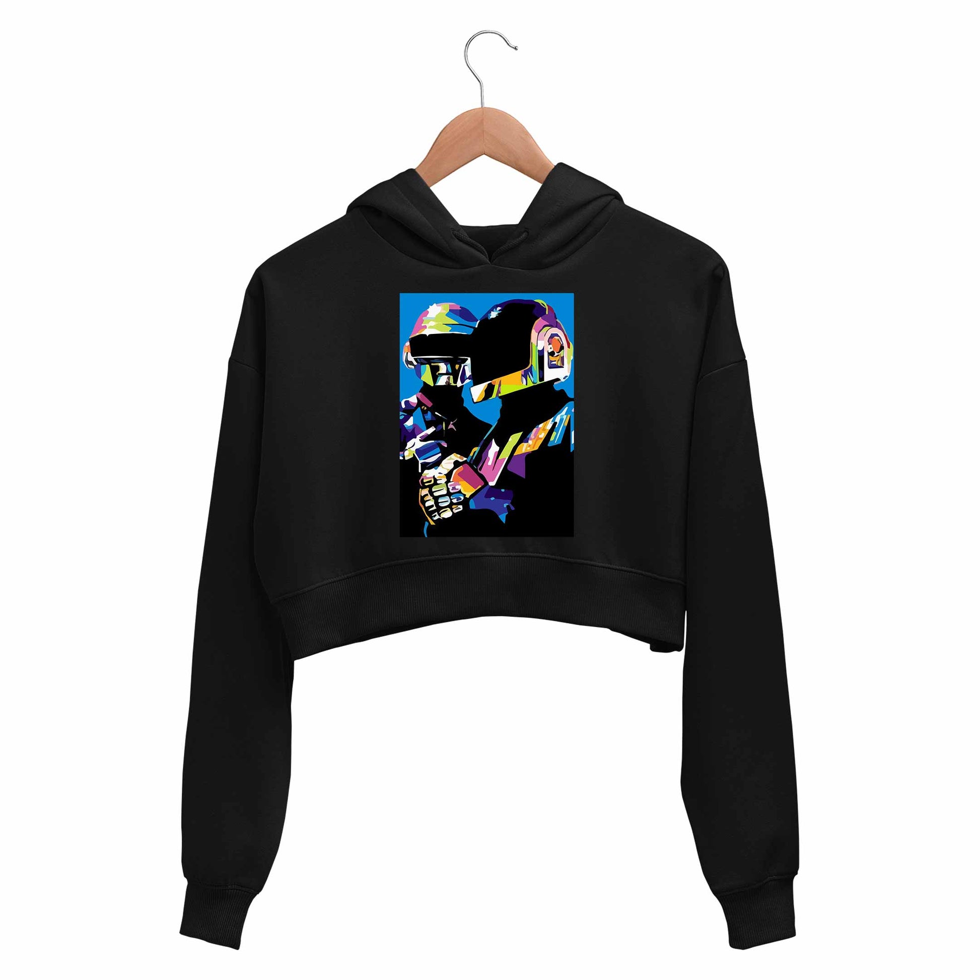 daft punk the duo crop hoodie hooded sweatshirt upper winterwear music band buy online india the banyan tee tbt men women girls boys unisex black